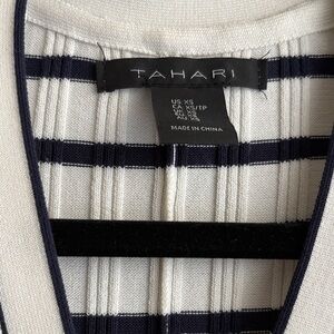 Tahari Navy and White Striped Midi Dress